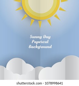 Beautiful origami sunny day with blue sky and cloud paper cut style background wallpaper