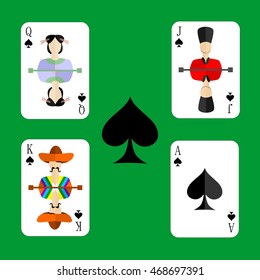beautiful and original set of designer playing cards in the style of flat design.