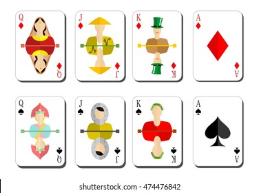 beautiful and original set of designer playing cards in the style of flat design.