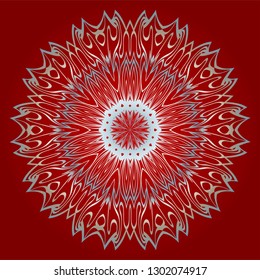 Beautiful Ornament. Floral Mandala Pattern. Vector Illustration. Isolated. Tribal Ethnic Ornament With Mandala. Home Decor Vector Illustration. Red silver color.