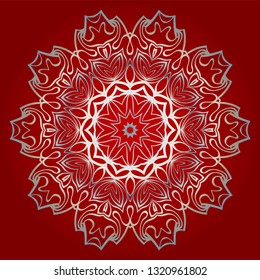 Beautiful Ornament. Floral Mandala Pattern. Vector Illustration. Isolated. Tribal Ethnic Ornament With Mandala. Home Decor Vector Illustration. Red silver color.