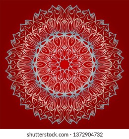 Beautiful Ornament. Floral Mandala Pattern. Vector Illustration. Isolated. Tribal Ethnic Ornament With Mandala. Home Decor Vector Illustration. Red silver color.