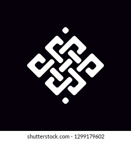 Beautiful ornament line art. Solid pattern isolated on black. Modern abstract knot monochrome geometric texture. Illusive background. Design for decor, covers, prints.