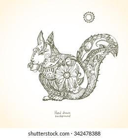 Beautiful ornamental  background of patterned squirrel