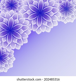 Beautiful ornamental background with violet flowers. Stylish trendy romantic wallpaper. Greeting or invitation card for life events with place for text. Vector illustration