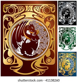 Beautiful ornamental frame with Dragon (variants)