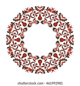 Beautiful ornamental frame in eastern style. Vector vintage frame with red floral ornament pattern in ethnic style Decorative design. Vector illustration