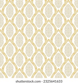 Beautiful ornamental greek vector seamless pattern. Ethnic style patterned trendy structured background. Repeat backdrop. Colorful abstract ornate ornaments with curves, greek key, meanders, arches.