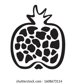 Beautiful ornamental pomegranate in the cut with bones   (doodle style as a beautiful icon, linear sketch, vector )