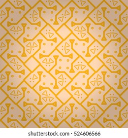 Beautiful ornamental seamless pattern background in aboriginal style. Colorful, graphic design for packing-paper, banner, fabric or other purpose. Complicated mosaic repeatable backdrop. Retro tracery