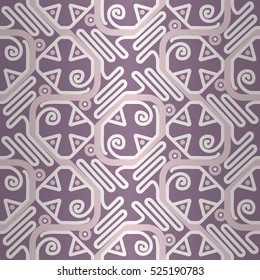 Beautiful ornamental seamless pattern background in maze style. Knotty mosaic repeatable backdrop. Modern tracery. Colored, symmetric design for textile, web, carpet or other purpose.