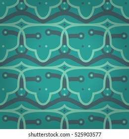 Beautiful ornamental seamless pattern background in extraterrestrial style. Colored, contrast design for textile, web, packing-paper or other purpose. Clean mosaic repeatable backdrop. Actual design.