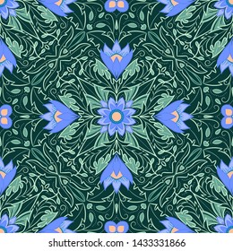 Beautiful ornamental seamless pattern with floral elements. Texture for wallpapers, fabric, wrap, web page backgrounds, vector illustration