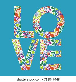 beautiful ornate colorful word 'love', isolated  design object