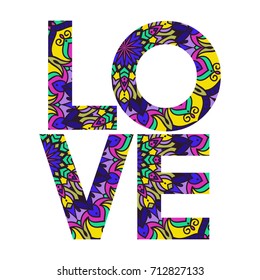 beautiful ornate colorful word 'love', isolated  design object on white background