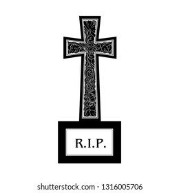 Beautiful ornate cross. Symbol design elements isolated on White background. Sketch Vector illustration. Tombstone art. 