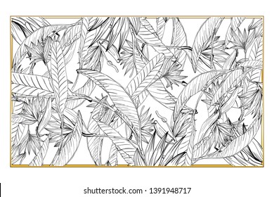 Beautiful ornate invitation template card. Elegant border with streliziya gold frame.