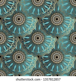 Beautiful ornate Paisley vector seamless pattern. Elegance floral arabic style tiled round lace mandalas. Ornamental luxury repeat background. Vintage turquoise paisley flowers. Arabesque ornaments. 