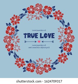 Beautiful Ornate pattern of leaf and red wreath frame, for true love invitation card design. Vector