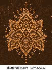 Beautiful ornate  pattern. Lotus flower. Meditation. Vector illustration in ethnic, boho styles. For decorate the studio, logo, things: Mat, lengsy, bottle, T-shirt.