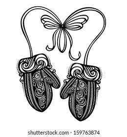 Beautiful Ornate Winter Mittens (Vector), Patterned design