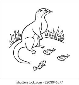 beautiful Otter line art images, Otter outline drawing,Otter vector art and Otter illustrations art coloring book pages
