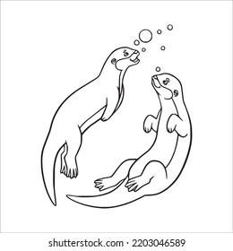 beautiful Otter line art images, Otter outline drawing,Otter vector art and Otter illustrations art coloring book pages