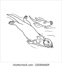 beautiful Otter line art images, Otter outline drawing,Otter vector art and Otter illustrations art coloring book pages