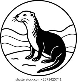  Beautiful otter  vector art illustration  