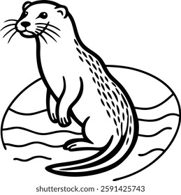  Beautiful otter  vector art illustration  