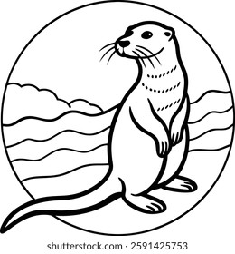  Beautiful otter  vector art illustration  