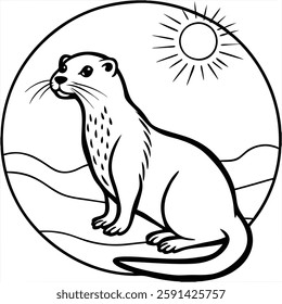  Beautiful otter  vector art illustration  