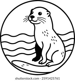  Beautiful otter  vector art illustration  