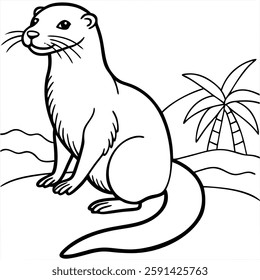  Beautiful otter  vector art illustration  