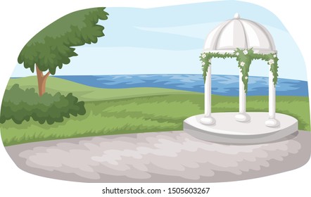 Beautiful Outdoor Altar Background for Wedding in Cartoon Style