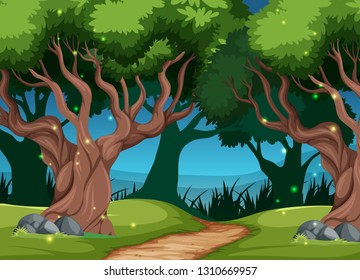 Beautiful outdoor landscape scene illustration