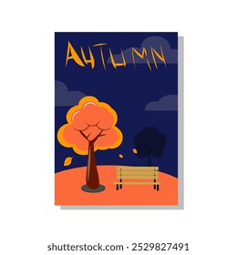 Beautiful outdoor retro covers or posters with autumn falling leaves. Seasonal new flat minimalist design style. Vector illustration