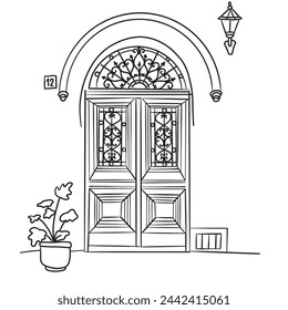 Beautiful Outline art of vintage door.