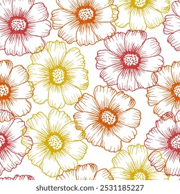 Modelo inconsútil hermoso de la flor del contorno en el fondo blanco. Elementos botánicos de moda de plantas, ramas y hojas. Ilustración vectorial para tejido textil