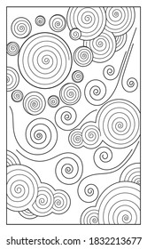 Beautiful outline illustration, stylized black and white weather. Sun, wind and swirling clouds. Suitable for coloring pages for adults and children, cards, invitations or any other design.