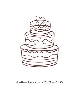 Beautiful outline layered wedding cake with heart decoration for a special celebration