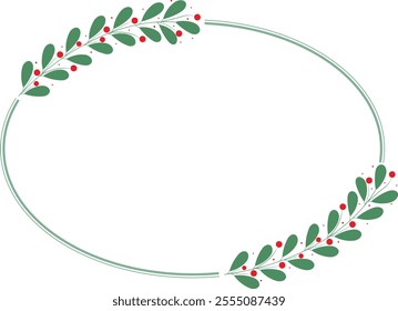 Beautiful Oval Circle Frame With Red Cherry And Green Leaves