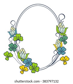 Beautiful oval floral frame. Vector clip art.