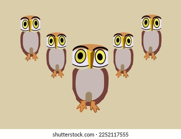 Beautiful owl family on light beige background