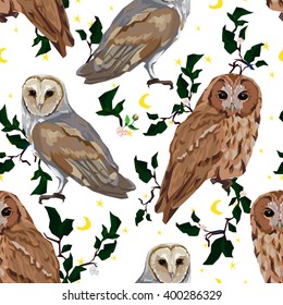beautiful owl vector illustration, color, abstract illustration, silhouette, design. seamless. trendy print textiles