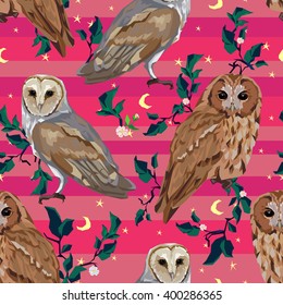 beautiful owl vector illustration, color, abstract illustration, silhouette, design. seamless. trendy print textiles