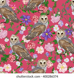 beautiful owl vector illustration, color, abstract illustration, silhouette, design. seamless. trendy print textiles