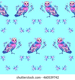 beautiful owl vector illustration, color, abstract illustration, silhouette, design. seamless. trendy print textiles. Design textile prints