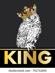 Beautiful owl wearing a crown. Vector illustration for a postcard or a poster.