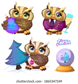 Beautiful owls set.
Cartoon vector illustration isolated on white background.
